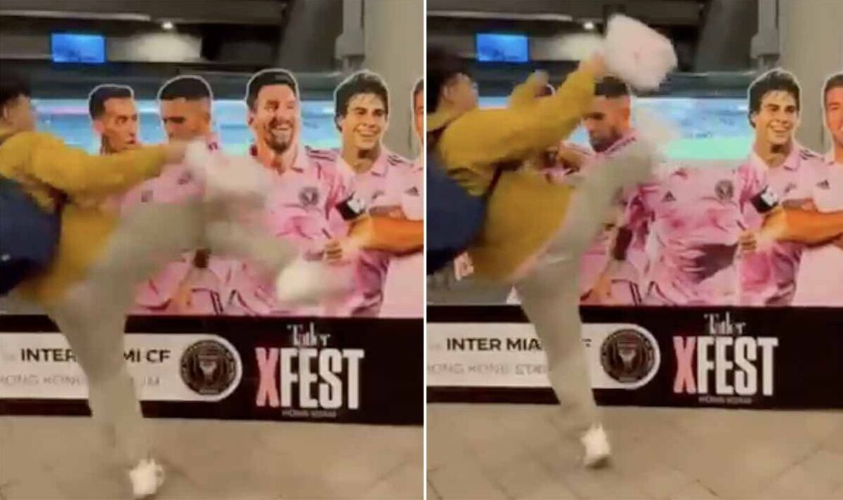 Livid Inter Miami fan kicks Lionel Messi poster in anger after Hong Kong blow
