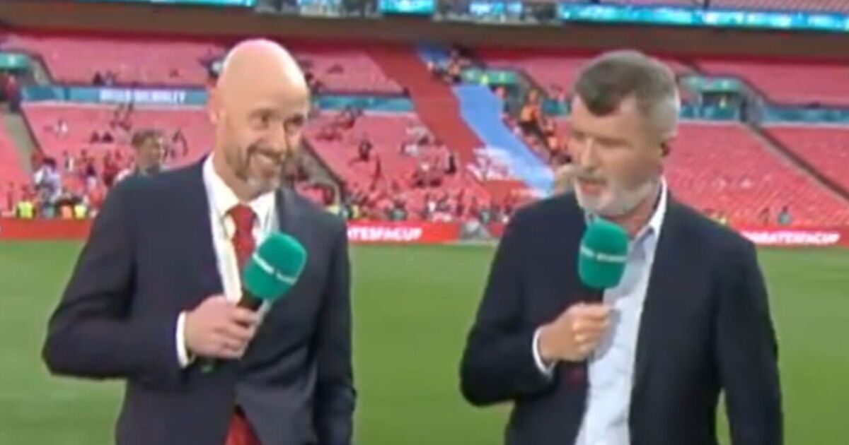 Erik ten Hag trolls Roy Keane to his face live on ITV after Man Utd win FA Cup