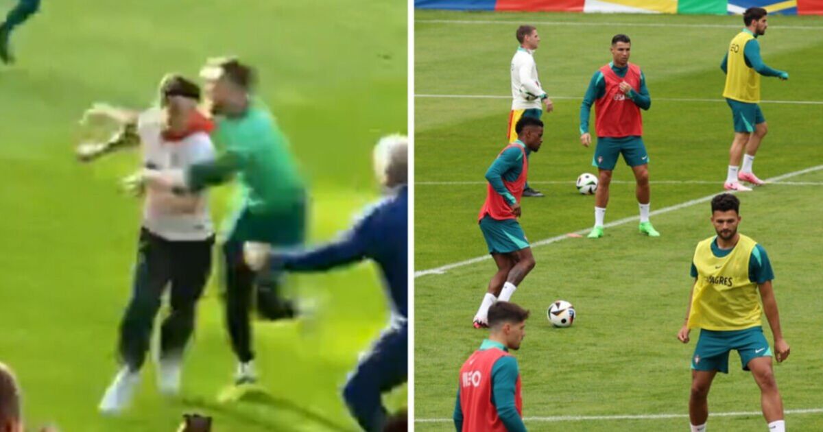 Portugal training session turns to chaos as keeper rugby tackles fan on eve of Euro 2024