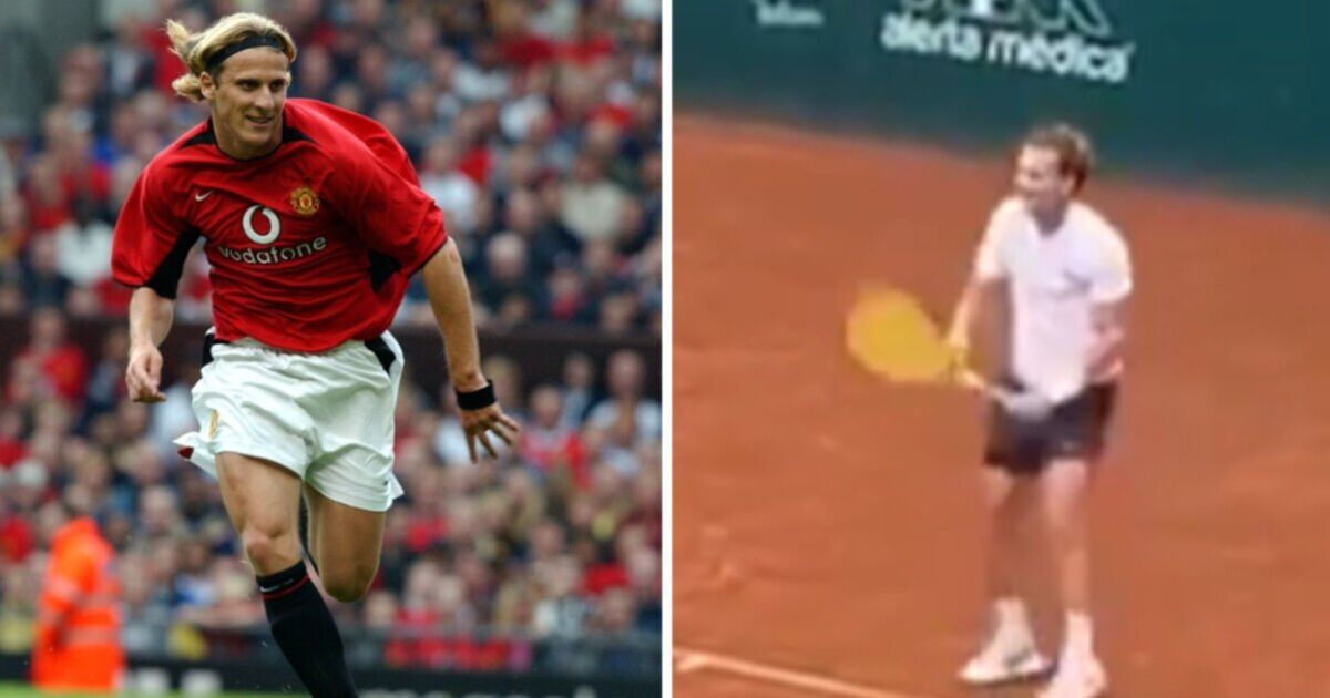 Man Utd icon Diego Forlan drops just three games as he thrashes two stars on tennis debut