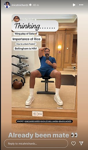 Micah Richards responds to Rio Ferdinand jibe as the BBC pundits hit the gym in Germany after England’s win over Serbia