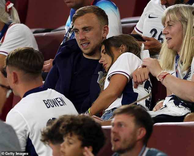 Dani Dyer consoles boyfriend Jarrod Bowen after toothless England are booed off the pitch following dismal draw against Slovenia at Euro 2024