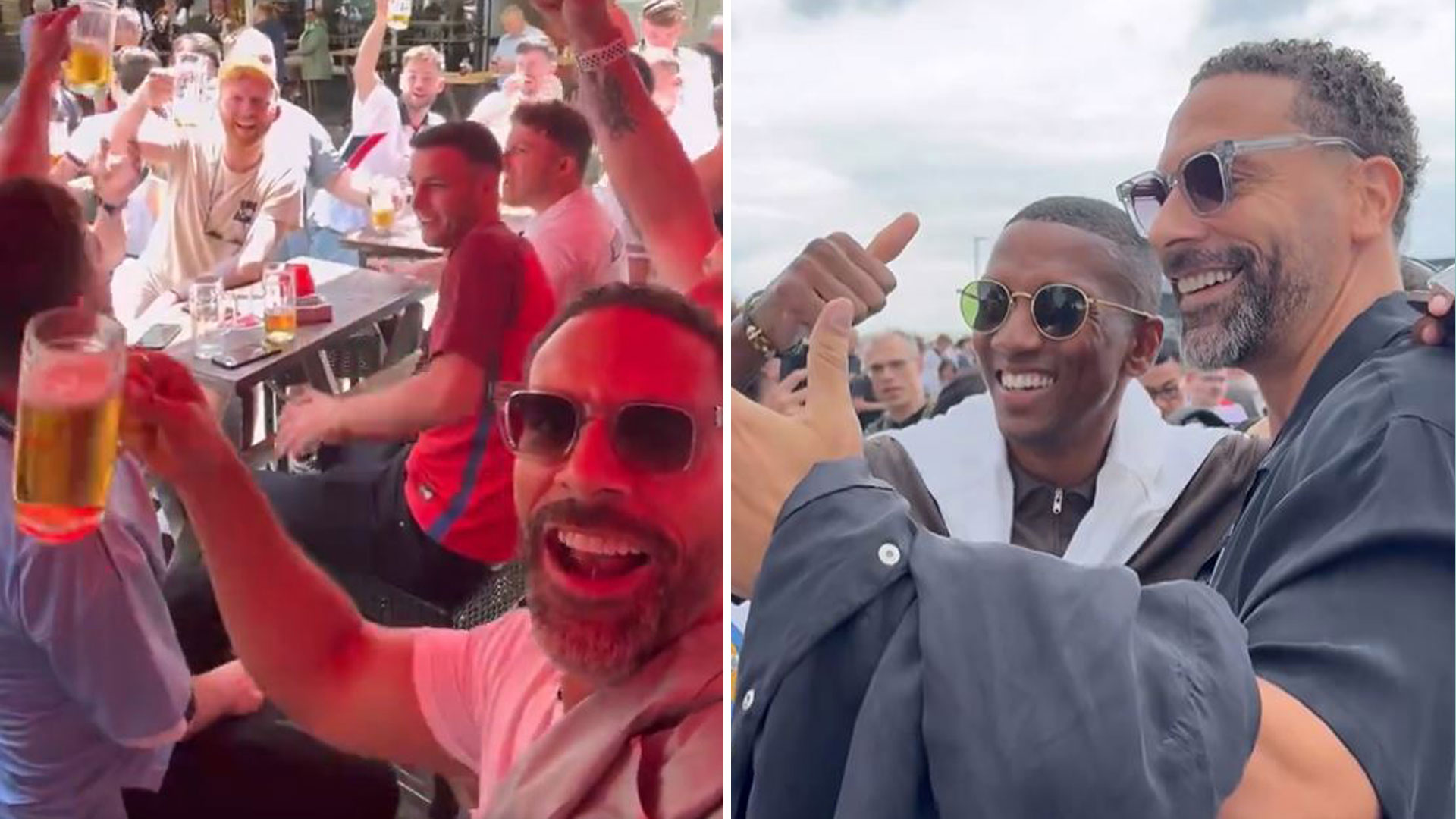 Watch Rio Ferdinand get on the beers with rowdy England fans for Slovakia clash