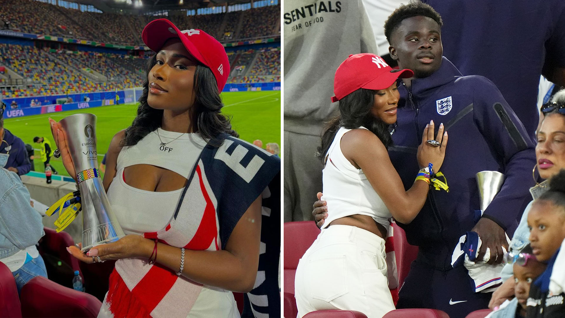 'My baby's baby' – Saka's girlfriend poses with his MOTM trophy after heroics