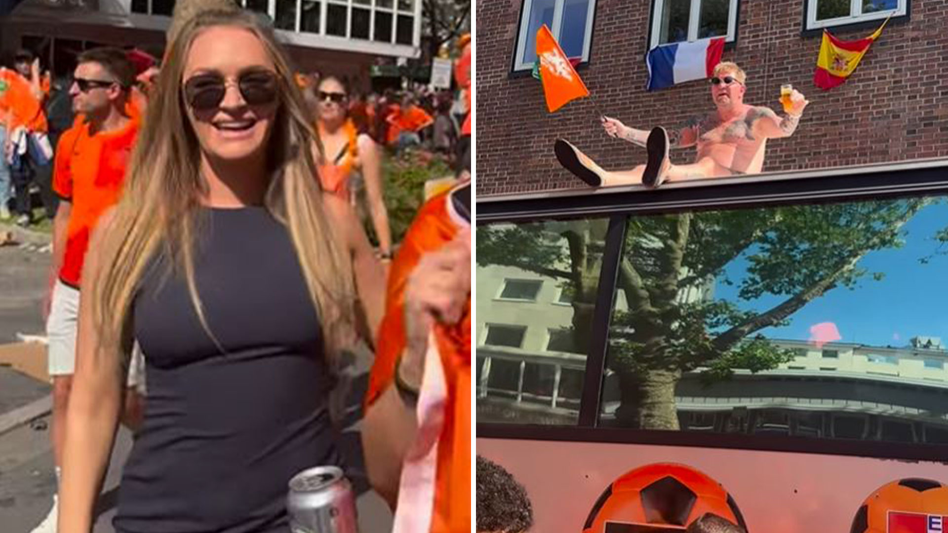 Laura Woods photobombed by 'naked' man on bus as she hangs out with Holland fans