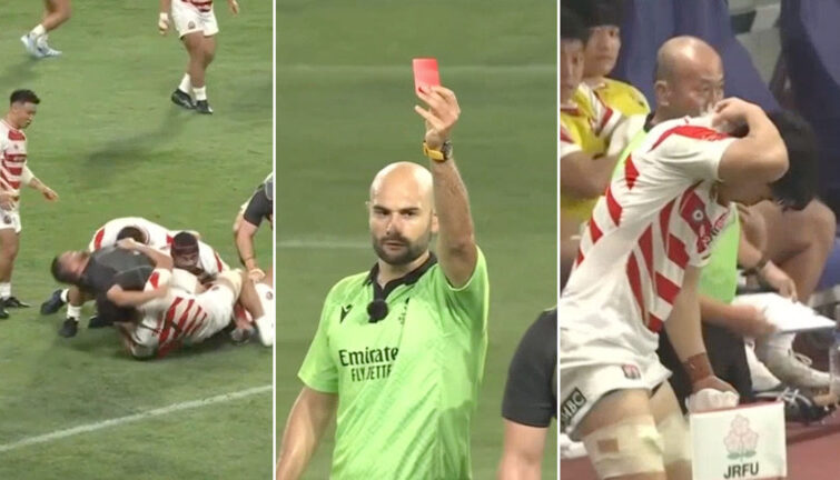 WATCH: 'That is horrendous!' Japanese flanker red carded for 'judo-esque' cleanout on Georgian